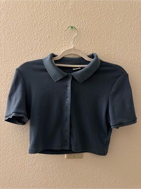 Sunday Best Navy Cropped Polo Button-Up